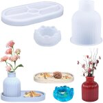 Ershi - vase moule silicone plateau 3d bougie fleur de lotus, 3 pices kit resine epoxy bougies vase ...