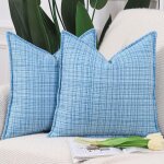 Eryi - lot de 2 doux extrieur housses de coussin en polyester et lin avec bordure dcoratif coussin ...