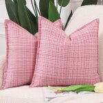 Eryi - lot de 2 doux extrieur housses de coussin en polyester et lin avec bordure dcoratif coussin ...