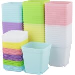 Eryi - lot de 60 pots de fleurs en carrés en plastique multicolores petits avec soucoupe, multicolores, ... Eryi - lot de 60 pots de fleurs en carrés en plastique multicolores petits avec soucoupe, multicolores, ...