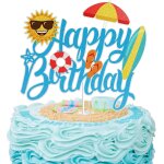 Eryi - cake topper, dcorations de gteau d'et pour plage, topper happy birthday deco plage, brillant ...
