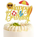 Eryi - cake topper, dcorations de gteau d'et pour plage, topper happy birthday deco plage, brillant ...