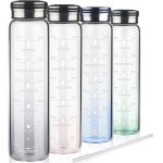 Eryi - gourde en verre 1 l, bouteille d'eau motivante avec paille et marqueurs de temps, bouteille en ... Eryi - gourde en verre 1 l, bouteille d'eau motivante avec paille et marqueurs de temps, bouteille en ...