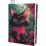 Eryi - housse de protection extensible en tissu pour livre motif chat et c?ur motif rose et noir en polyester ...