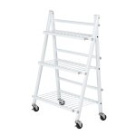 Escalier pliables pour fleurs et plantes avec 4 roues - en m�tal - blanc