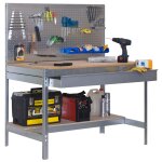 Etabli atelier bois mtal avec panneau porte outils et tiroir de rangement 1440x900x600mm galva 2 niveaux ...