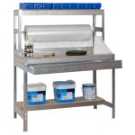 Etabli table d'emballage avec tiroir de rangement 1440x900x750mm galva 2 niveaux agglo 400kg en kit (bt ...