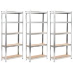 Etagres  5 niveaux 3 pcs argent acier et bois d'ingnierie vidaxl vidaxl