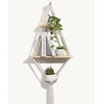 Etagre murale en bois macram dcoration bohme, etagere suspendue corde dco murale, support flottantes ...