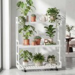 Etag�re a plantes en bambou hwc - q33, etag�re en escalier pour fleurs, 3 niveaux, roulettes, 105 x 90 ...