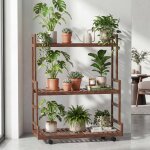Etag�re a plantes en bambou hwc - q33, etag�re en escalier pour fleurs, 3 niveaux, roulettes, 105 x 90 ...