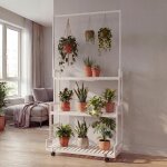 Etag�re a plantes en bambou hwc - q33, etag�re en escalier pour fleurs, tige avec 3 etag�res et roulettes, ...