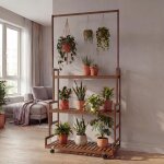 Etag�re a plantes en bambou hwc - q33, etag�re en escalier pour fleurs, tige avec 3 tablettes et roulettes, ...