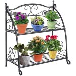 Etag�re de rangement a 2 niveaux en m�tal pour plantes - pour int�rieur et ext�rieur - noir