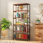 Etagre de rangement 6 niveaux, bibliothque avec support mural, etagre de garage en mtal et bois, ...