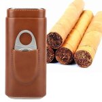 Etui en cuir marron avec coupe - cigare, accessoires pour fumer, gadgets cool, bote a cigares portable, ...