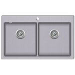 Evier de cuisine encastrable  2 bacs en granite blanc gris