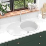 Evier de cuisine granit seul lavabo ovale blanc Evier de cuisine granit seul lavabo ovale blanc