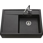 Evier timbre d'office a poser - granit - 1 bac 1 egouttoir - 895x630 - vidage manuel - noir mat