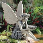 Fairy magic garden decoration, elves sitting figurines statue resin bird feeder ornament indoor yard ...