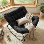 Fauteuil a bascule en rotin, chaise a bascule, chaise longue pour jardin, avec rembourrage epais amovible ...