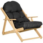Fauteuil chaise pliable et inclinable en bois grand confort avec coussin capitonn� epais - dim. 71i x ...