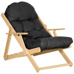 Fauteuil chaise pliable et inclinable en bois grand confort avec coussin capitonn� epais - dim. 71i x ...