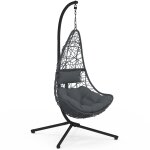Fauteuil demi - lune suspendu ajour� effet rotin gris avec coussin gris
