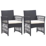Fauteuils de jardin avec coussins 2 pcs noir r�sine tress�e