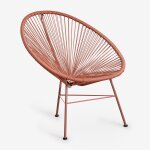 Chaise de jardin acapulco neuve en acier et osier synth�tique rouge tuile