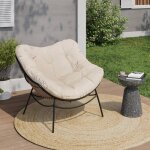 Fauteuil de jardin relax loa effet rotin avec coussin ecru