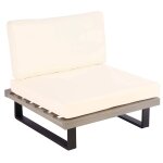 Fauteuil lounge de jardin en bois d'acacia gris et aluminium coussin blanc crme 04 0006846