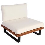 Fauteuil lounge de jardin en bois d'acacia marron et aluminium coussin blanc crme 04 0006848