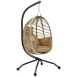Fauteuil oeuf suspendu balancelle pliable avec coussin et support beige