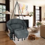 Fauteuil suspendu, capacité 150 kg, chaise coton avec coussin, macramé chaise pivotante, faite a la main ... Fauteuil suspendu, capacité 150 kg, chaise coton avec coussin, macramé chaise pivotante, faite a la main ...