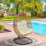 Fauteuil suspendu effet rotin avec coussin ecru