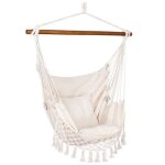 Fauteuil suspendu springos� 130x100 cm avec barre d'�cartement, franges, coussins ¿ balancelle hamac ...
