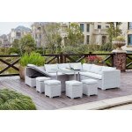Fidji gris : salon de jardin encastrable en rsine tresse 10 personnes