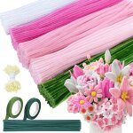 Fil chenille rose 500pcs cure pipe chenille loisir creatif 5 couleurs pipe cleaners avec etamines floratape ...