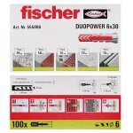 Fischer - cheville duopower pour matriaux pleins et creux - 6 x 30 mm - bote de 100 pices