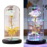 Fleur eternelle de rose sous dôme de verre, feuille d'or, avec lumière led, cadeau de saint - valentin, ... Fleur eternelle de rose sous dôme de verre, feuille d'or, avec lumière led, cadeau de saint - valentin, ...