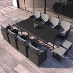 Florida - salon de jardin rsine tresse noir & gris clair 12 places