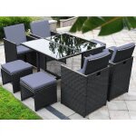 Florida - salon de jardin rsine tresse noir & gris clair 8 places