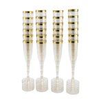 Fltes  champagne en plastique avec paillettes dores et bord dor, verres jetables rutilisables pour ...