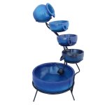 Fontaine de jardin aliment�e energie solaire ornement de jardin ext�rieur d�cor patio r�sine bleu sph�re ...