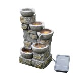 Fontaine de jardin cascade energie solaire effet pierre batterie et led gris marron teamson home pt - ...