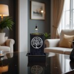 Fontaine mur d'eau motif tree of life en r�sine noir et gris - h40 cm