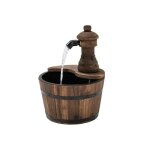 Fontaine tonneau avec seau cascade, cèdre et métal, diamètre 27 x 37 cm, pour jardin et terrasse Fontaine tonneau avec seau cascade, cèdre et métal, diamètre 27 x 37 cm, pour jardin et terrasse