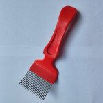 Fourchette  uncapping en acier inoxydable, peigne  dents  broches, manche en bois et plastique, grattoir, ...