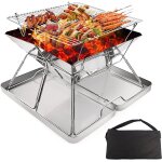 Foyer en acier inoxydable, grille de barbecue pliable foyer de feu de camp portable barbecue au charbon ...